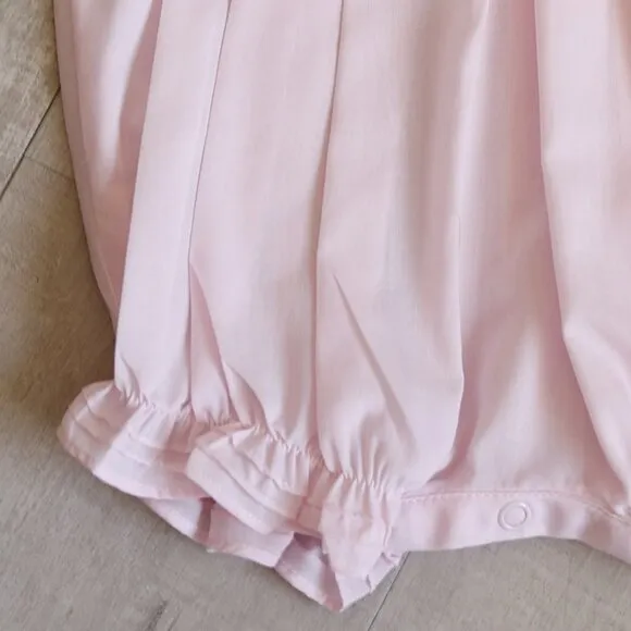 Smocked Pink Heirloom Romper Boutique Pin Tucks Bullion Embroidery NWT