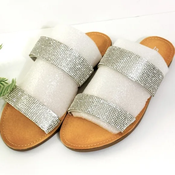 SODA Sparkle Shine Sequin Double Strap Slip On Sandals Sz 7 NWT