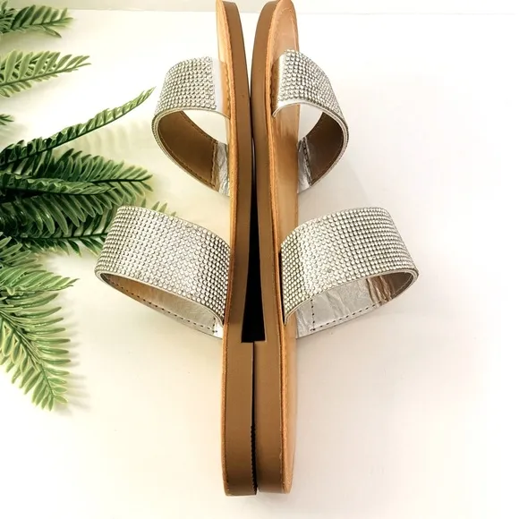 SODA Sparkle Shine Sequin Double Strap Slip On Sandals Sz 7 NWT