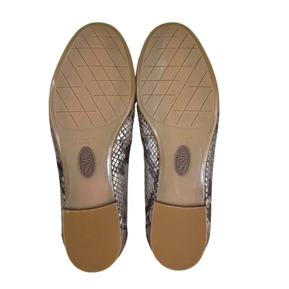Sofft Slip-On Textured Suede Flats Maretto Taupe/Gold Snake Print Women’s Size 8