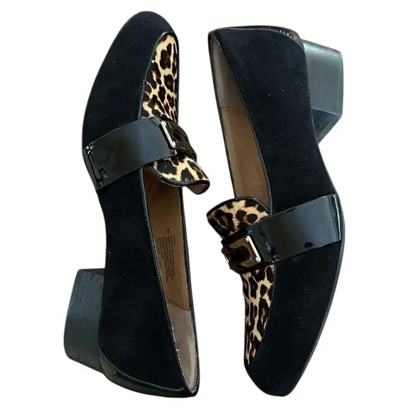 Sofft Womens Black Leather Calf Hair Loafers Animal Print‎ Buckle Size 9 Mobwife