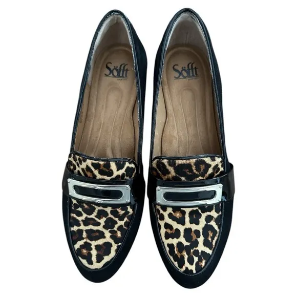 Sofft Womens Black Leather Calf Hair Loafers Animal Print‎ Buckle Size 9 Mobwife