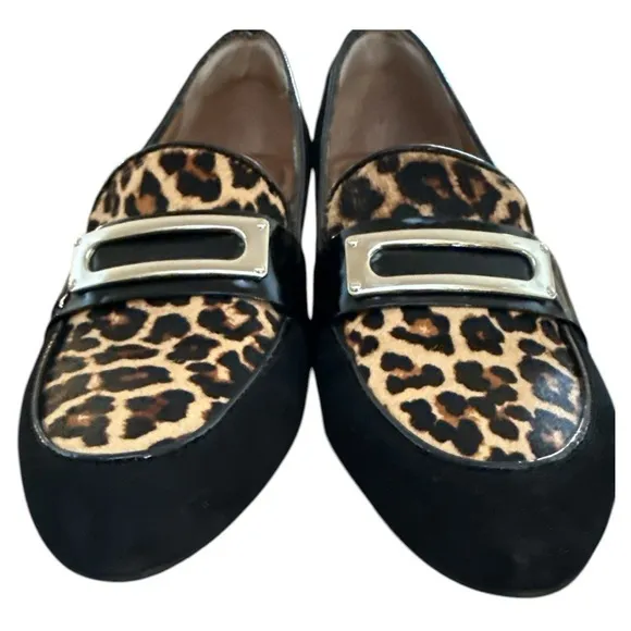Sofft Womens Black Leather Calf Hair Loafers Animal Print‎ Buckle Size 9 Mobwife