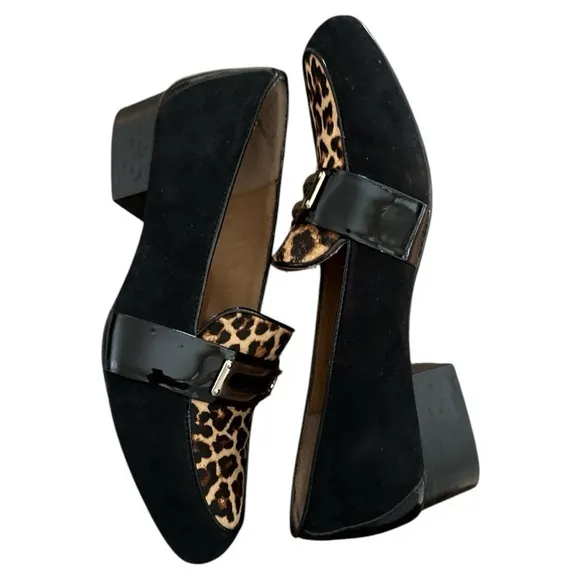 Sofft Womens Black Leather Calf Hair Loafers Animal Print‎ Buckle Size 9 Mobwife