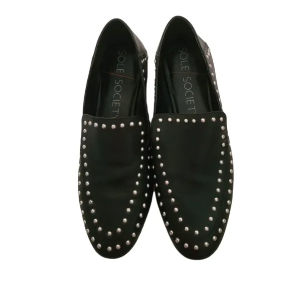 Sole Society - Tablia Black Leather Studded Loafers