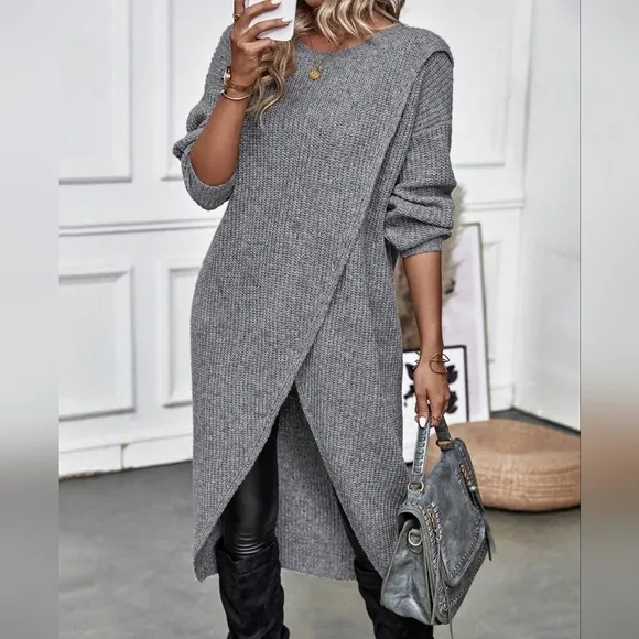 Solid Wrap Hem Sweater