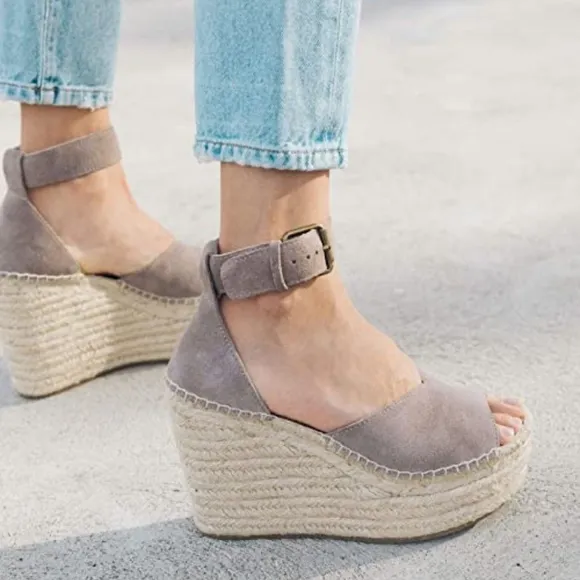 Soludos Positano Scale Ash Suede Womens Ankle Strap Espadrille Wedge Sandals 10