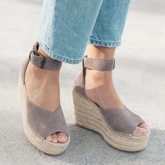 Soludos Positano Scale Ash Suede Womens Ankle Strap Espadrille Wedge Sandals 10