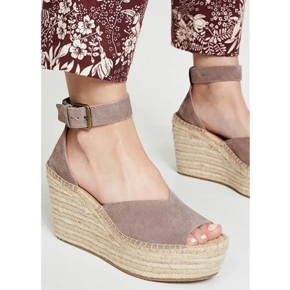 Soludos Positano Scale Ash Suede Womens Ankle Strap Espadrille Wedge Sandals 10