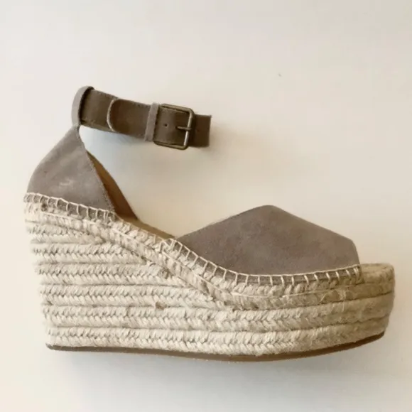 Soludos Positano Scale Ash Suede Womens Ankle Strap Espadrille Wedge Sandals 10