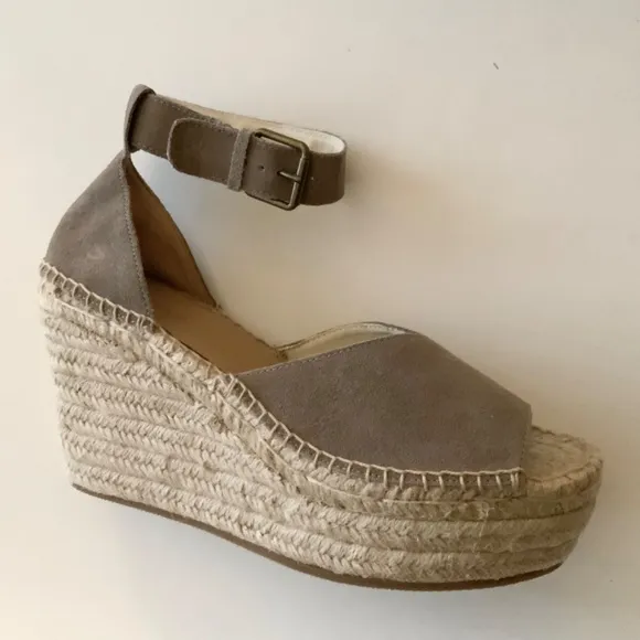Soludos Positano Scale Ash Suede Womens Ankle Strap Espadrille Wedge Sandals 10