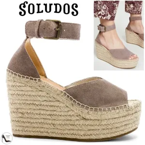 Soludos Positano Scale Ash Suede Womens Ankle Strap Espadrille Wedge Sandals 10