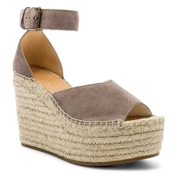 Soludos Positano Scale Ash Suede Womens Ankle Strap Espadrille Wedge Sandals 10