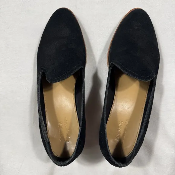 Soludos Womens Black Suede Leather Loafers Low Wooden Heel Shoes 8.5 US/39EU