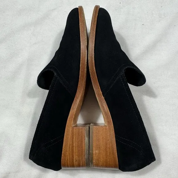 Soludos Womens Black Suede Leather Loafers Low Wooden Heel Shoes 8.5 US/39EU