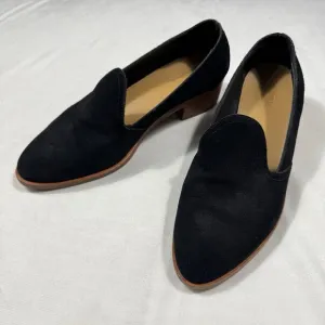 Soludos Womens Black Suede Leather Loafers Low Wooden Heel Shoes 8.5 US/39EU