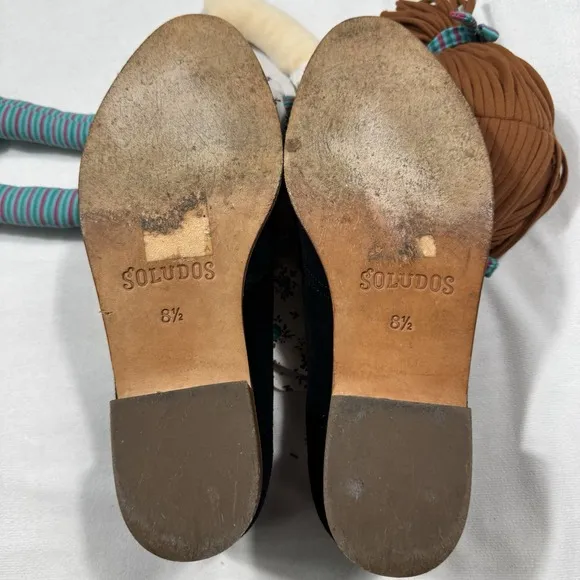 Soludos Womens Black Suede Leather Loafers Low Wooden Heel Shoes 8.5 US/39EU