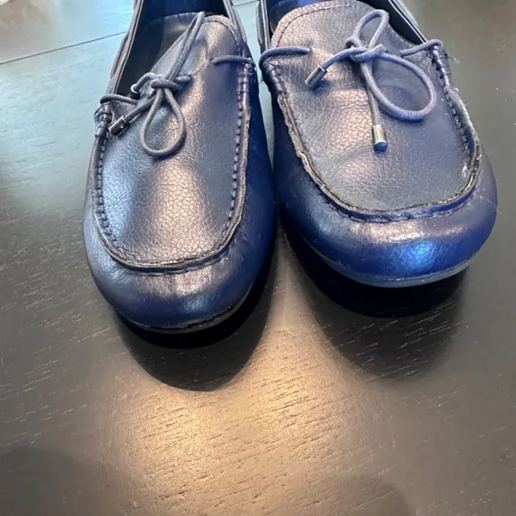 SONDERGAARD Navy Grained Leather Driver  Moccasins, Loafers, Men's sz 42