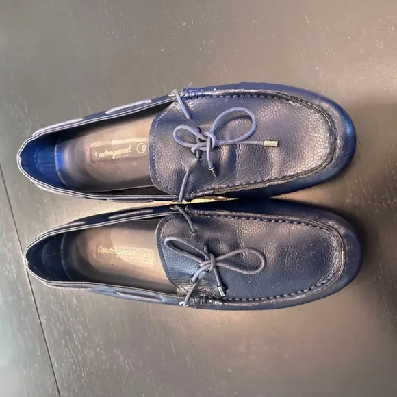 SONDERGAARD Navy Grained Leather Driver  Moccasins, Loafers, Men's sz 42