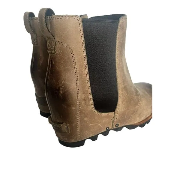 Sorel Boots Lea Wedge Boots Chelsea •6• NL2704-089 Taupe Gray Leather Pull On
