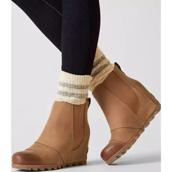 Sorel Boots Lea Wedge Boots Chelsea •6• NL2704-089 Taupe Gray Leather Pull On