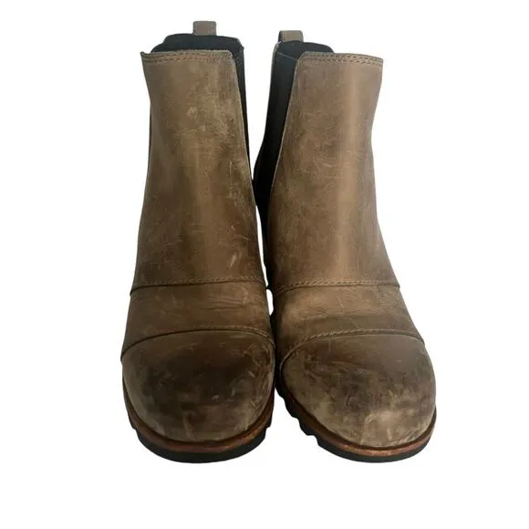 Sorel Boots Lea Wedge Boots Chelsea •6• NL2704-089 Taupe Gray Leather Pull On