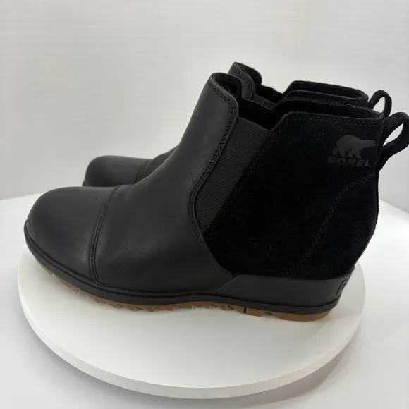 SOREL Boots Women's 9 Black Evie Bootie Leather Pull-On Ankle Chelsea ExCon