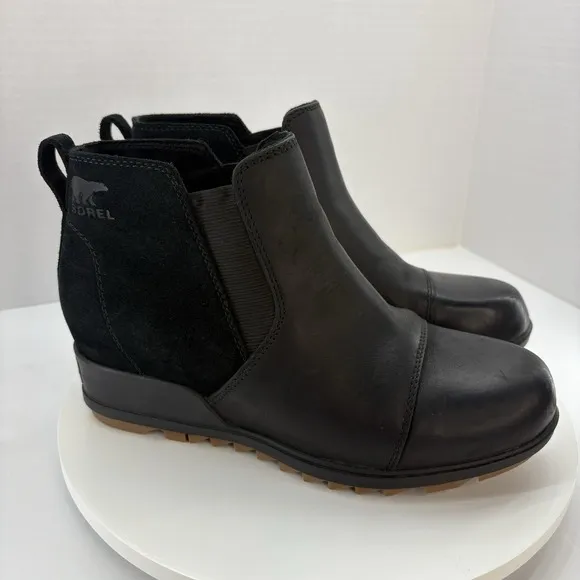 SOREL Boots Women's 9 Black Evie Bootie Leather Pull-On Ankle Chelsea ExCon