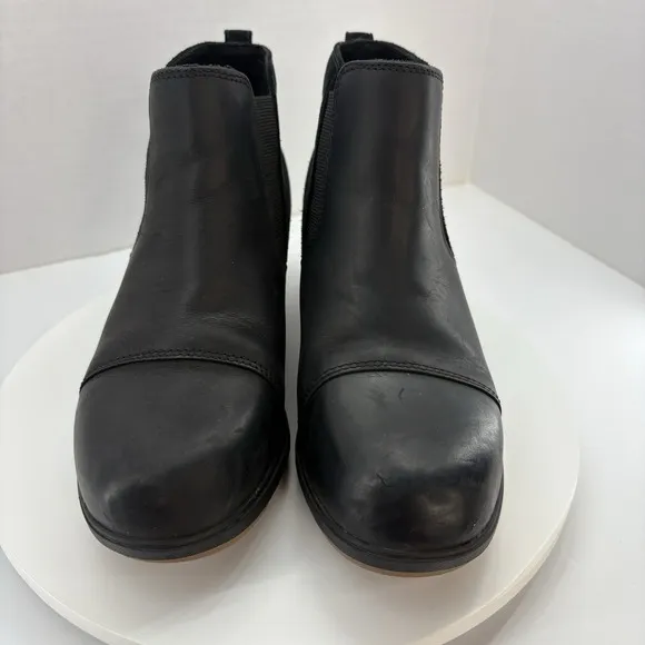 SOREL Boots Women's 9 Black Evie Bootie Leather Pull-On Ankle Chelsea ExCon