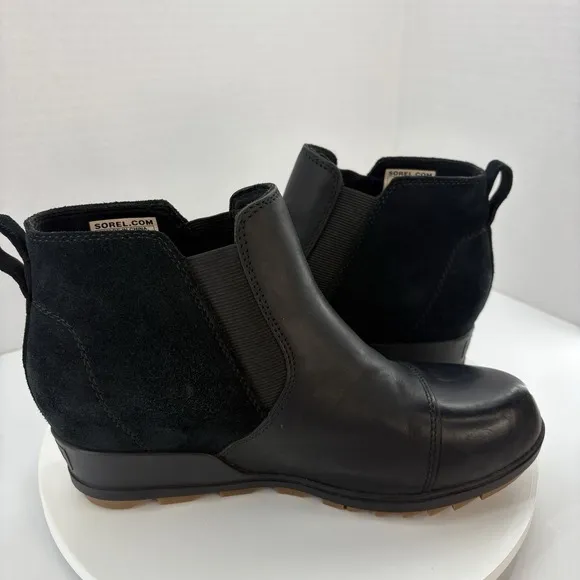 SOREL Boots Women's 9 Black Evie Bootie Leather Pull-On Ankle Chelsea ExCon