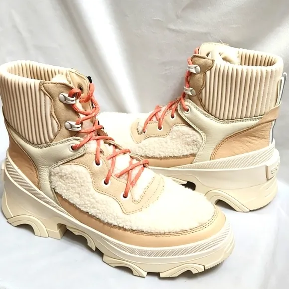 Sorel Brex Cozy Lace-up Waterproof Faux Fur Chunk Heeled boots (w size 10)