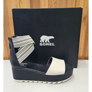 Sorel Cameron Flatform Black Cream Women's Ankle Strap Sandals Size 8