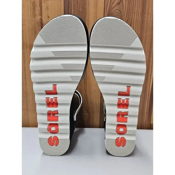 Sorel Cameron Flatform Black Cream Women's Ankle Strap Sandals Size 8