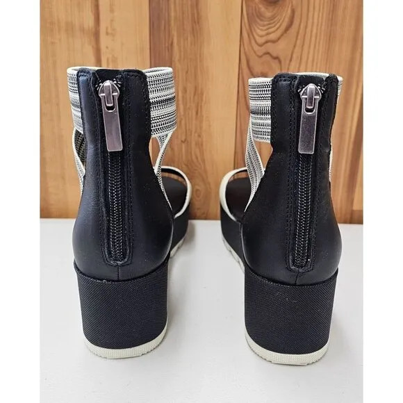Sorel Cameron Flatform Black Cream Women's Ankle Strap Sandals Size 8