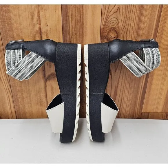Sorel Cameron Flatform Black Cream Women's Ankle Strap Sandals Size 8