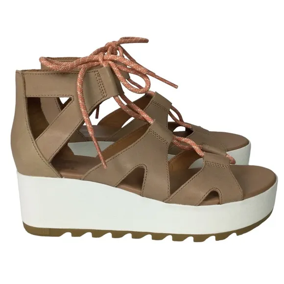 Sorel Cameron Flatform Lace Sandals Honest Beige/Gum Sz 9