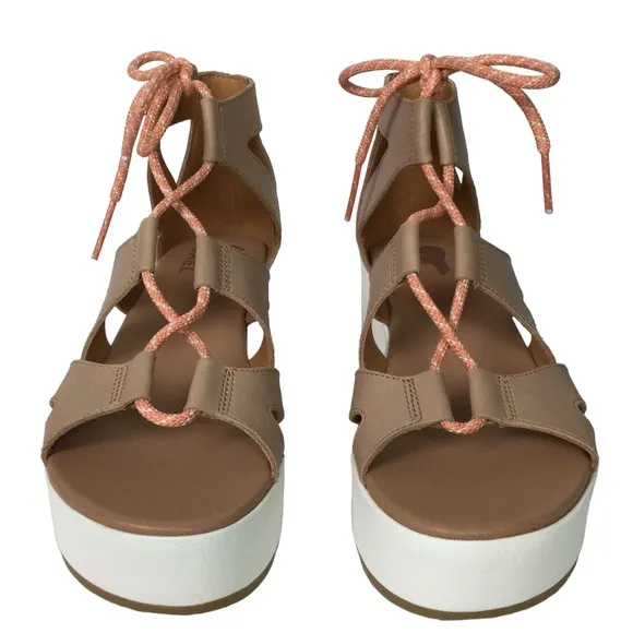 Sorel Cameron Flatform Lace Sandals Honest Beige/Gum Sz 9