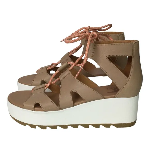 Sorel Cameron Flatform Lace Sandals Honest Beige/Gum Sz 9