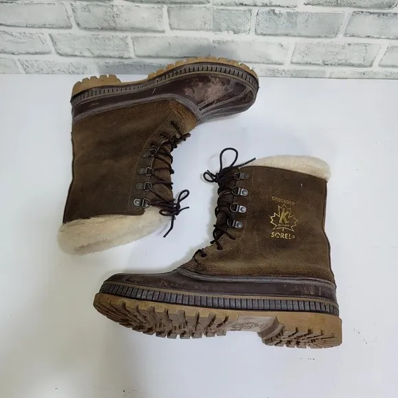 Sorel Crusader Winter Snow Boots Mens 10 Brown Leather  Lace Up USA Made