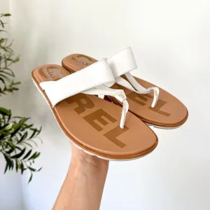 Sorel Ella II Easy Leather T-Strap Flip Flop Sandals White 9.5