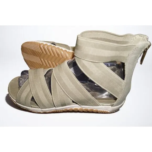 SOREL Ella Lace Gladiator Sandals – Sage Green Elastic Straps – Women’s Size 7.5