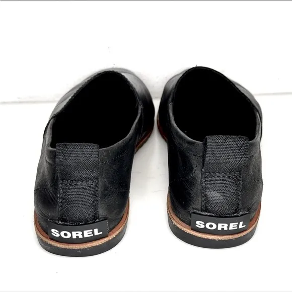 SOREL Ella Leather Slip On Round Toe Flats Black Size 7.5