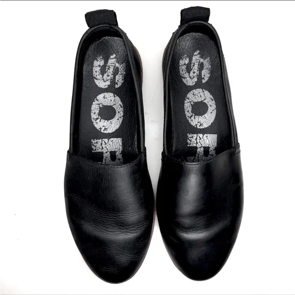 SOREL Ella Leather Slip On Round Toe Flats Black Size 7.5