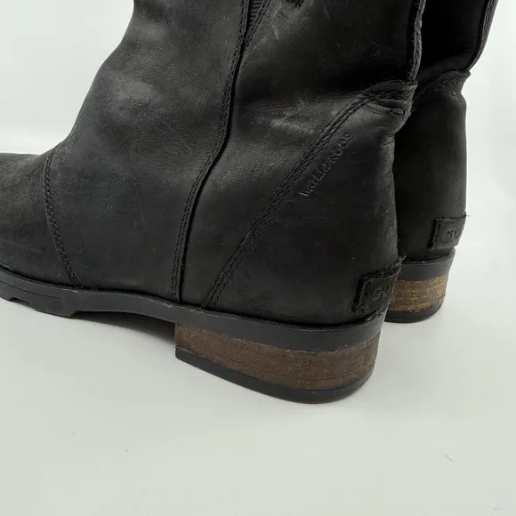 Sorel Emelie Mid Leather Waterproof Black Boots Women 8 Pull On