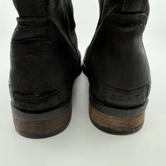 Sorel Emelie Mid Leather Waterproof Black Boots Women 8 Pull On