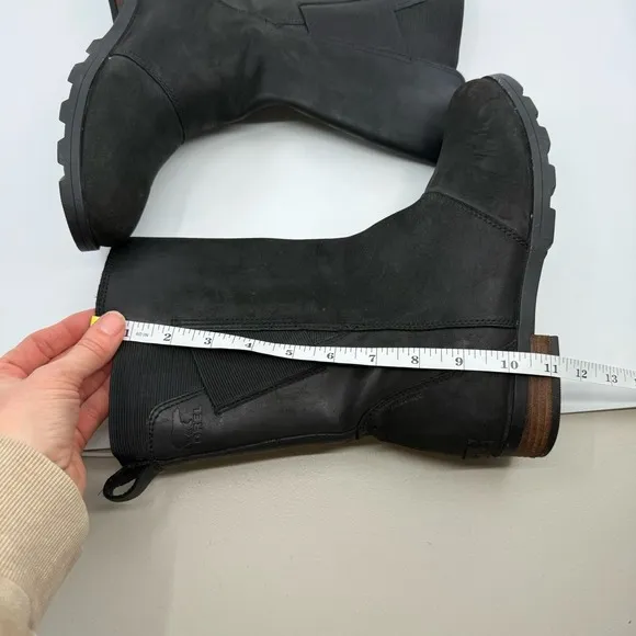 Sorel Emelie Mid Leather Waterproof Black Boots Women 8 Pull On