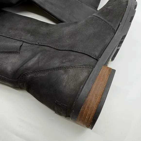 Sorel Emelie Mid Leather Waterproof Black Boots Women 8 Pull On