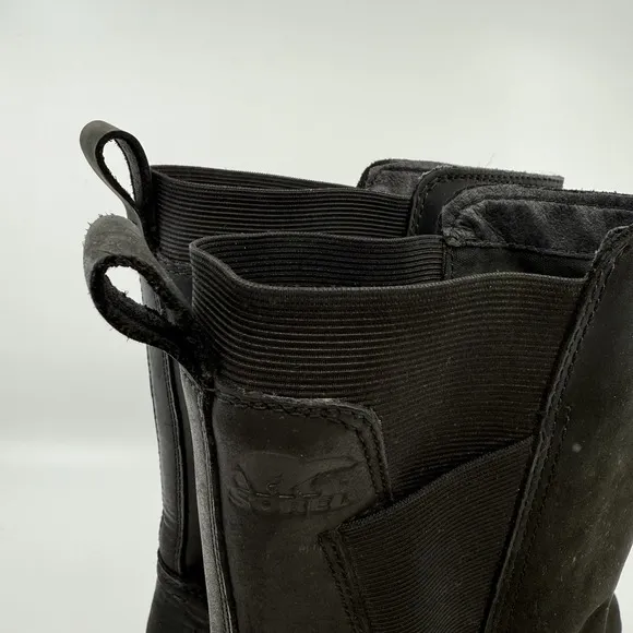 Sorel Emelie Mid Leather Waterproof Black Boots Women 8 Pull On
