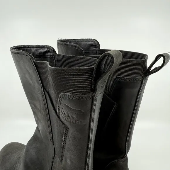 Sorel Emelie Mid Leather Waterproof Black Boots Women 8 Pull On