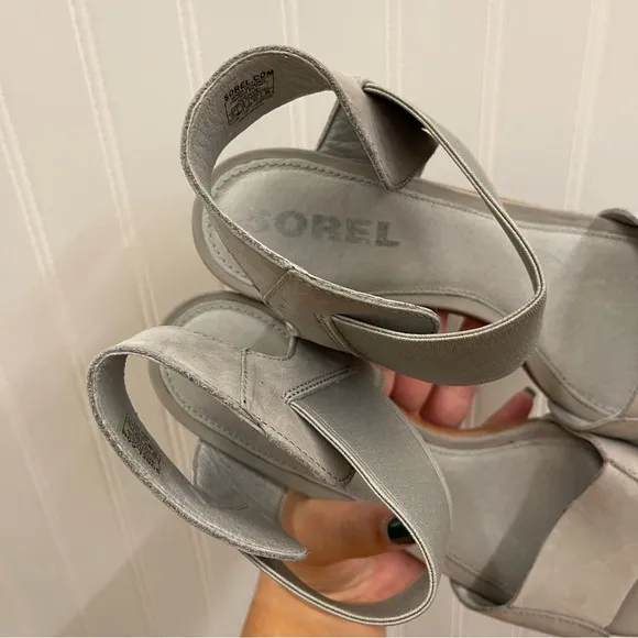 Sorel Nadia Block Heeled Sandals in Dove Sz 12
